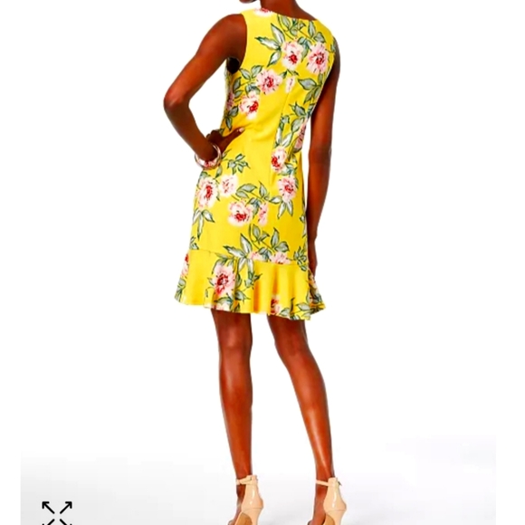 🟣Jessica Howard Floral Yellow Bodycon Slim Fit Mini Dress Size 10 - Picture 3 of 16